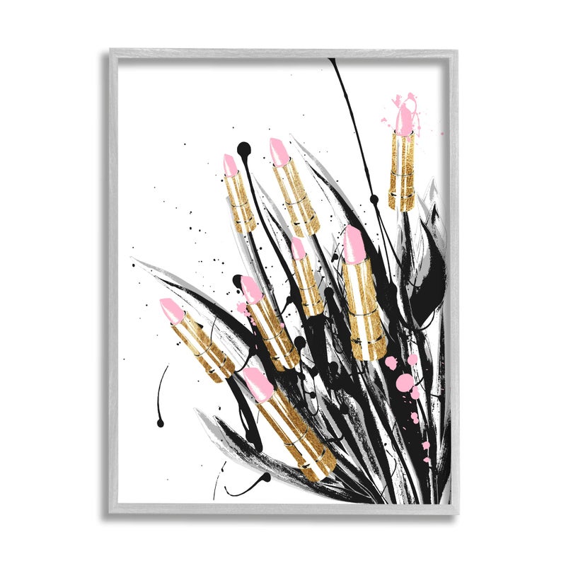 Stupell Industries Contemporary Lipstick Glam Makeup Framed Wall Art Design by Lil Rue